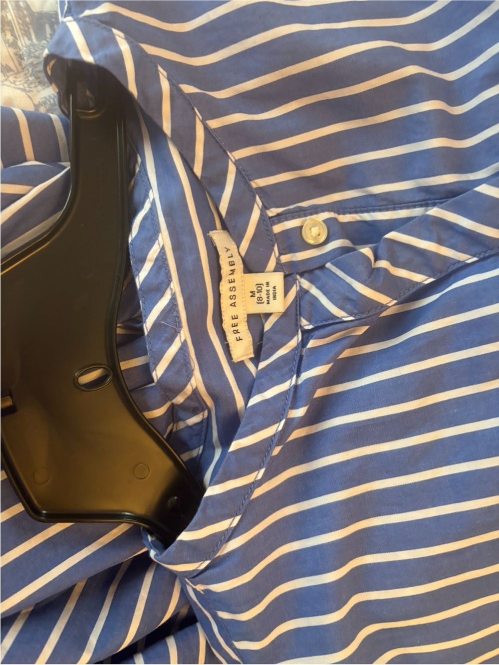Free Assembly sz Medium Blue Striped Midi Shirt Dress long sleeve preppy classic - Picture 9 of 16
